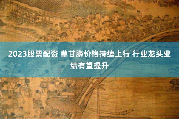 2023股票配资 草甘膦价格持续上行 行业龙头业绩有望提升