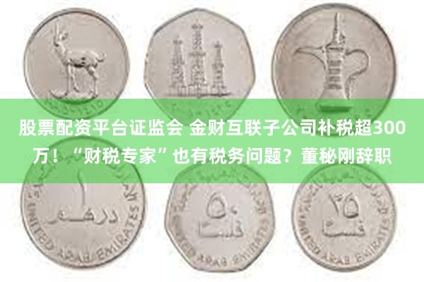 股票配资平台证监会 金财互联子公司补税超300万！“财税专家”也有税务问题？董秘刚辞职
